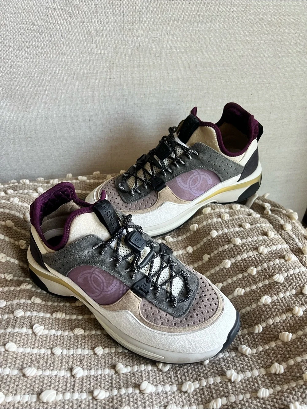 CHANEL Purple, Gray and White Suede with mess Lifestyle  Sneakers Size 6